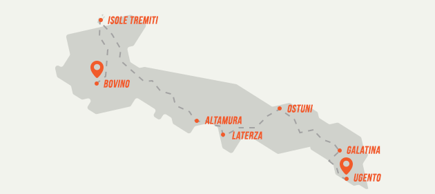 Reisschema in de regio Puglia